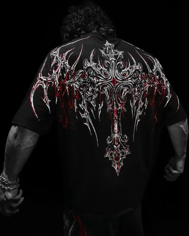 American Fashion Retro Dark Street Style Clothing Harajuku Casual Loose Cotton T-shirt Men Summer Gothic Oversized Short Sleeves