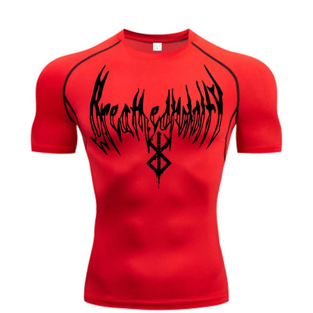 Summer Quick Dry Breath God Compression Tee Shirt Short Sleeve Top Muscle Gym Fitness Black Wolf Club Y2K Sports Running T-shirt