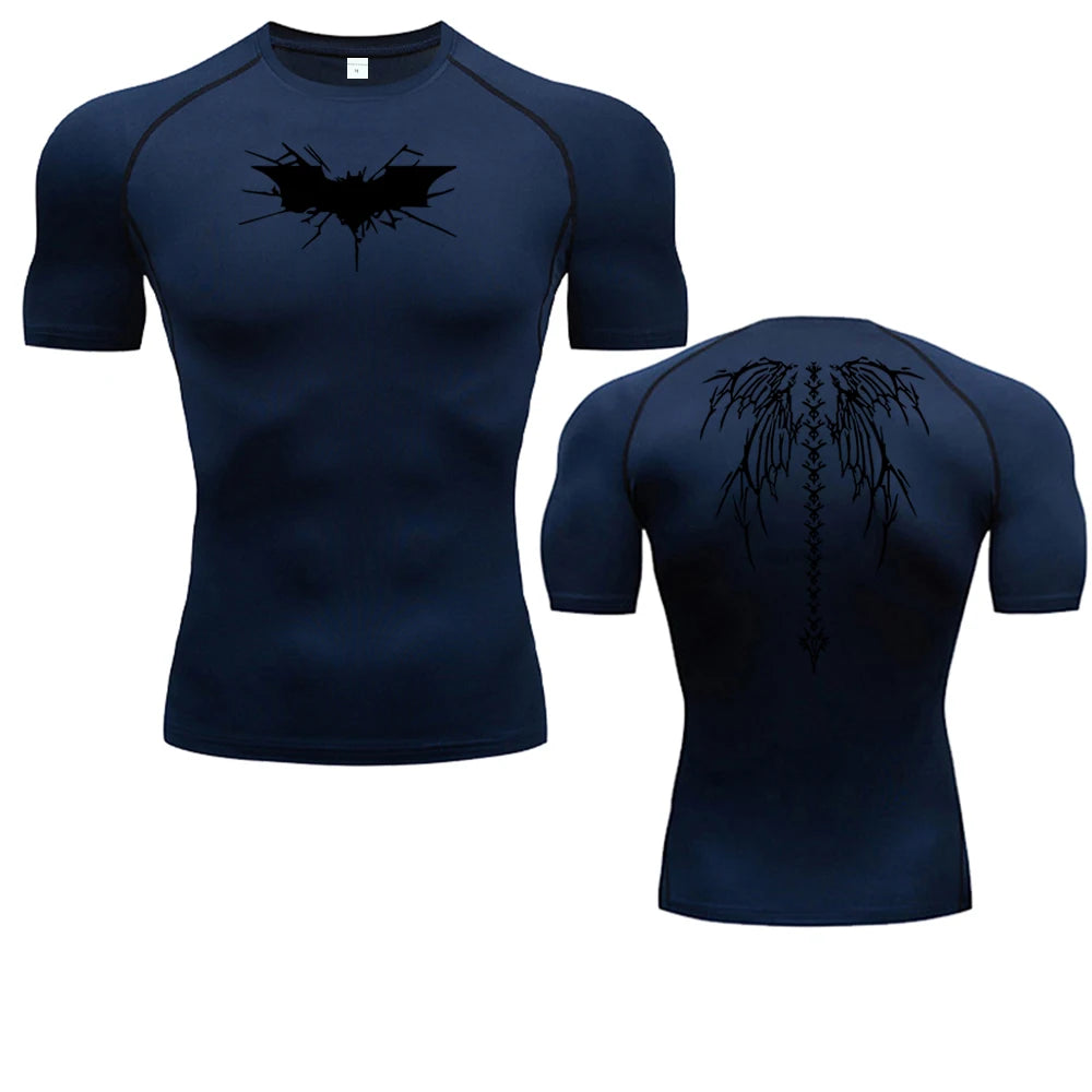 Quick-drying Breathable Elastic Short-sleeved Casual Printed Compression Shirt Men's Fitness Gym Sports Running T-shirt S-3XL