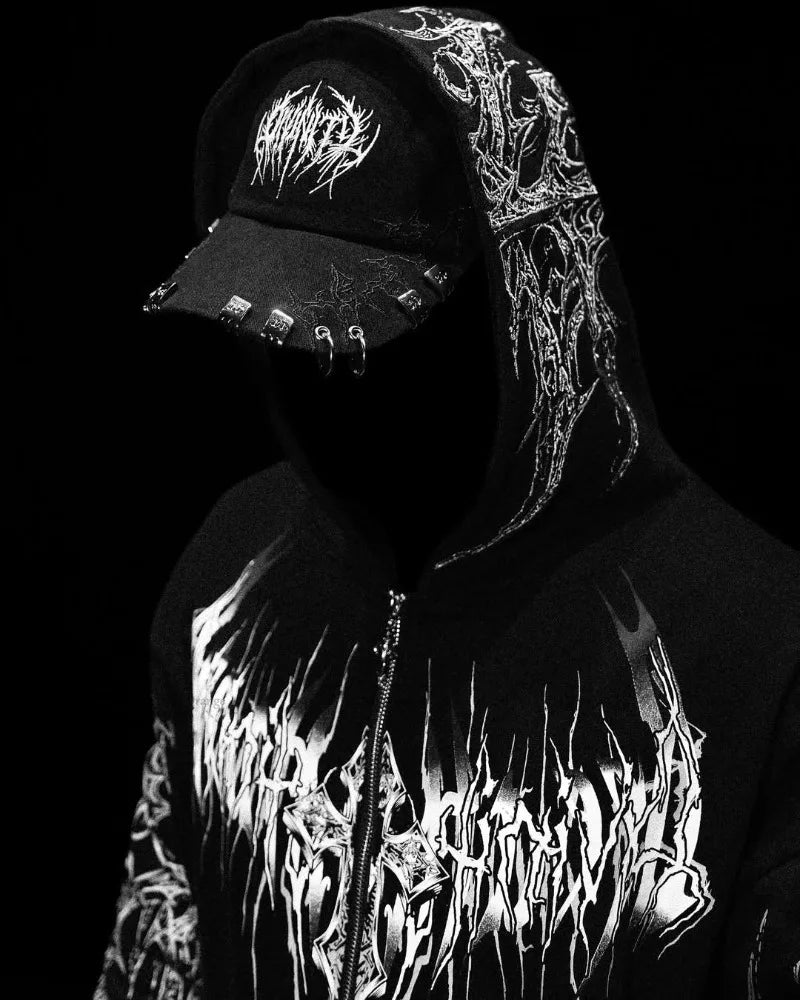 American High Street Fashion Clothing Street Hip-hop Retro Striped Fashionable Loose Zipper Hoodie Harajuku Casual Sweatshirt