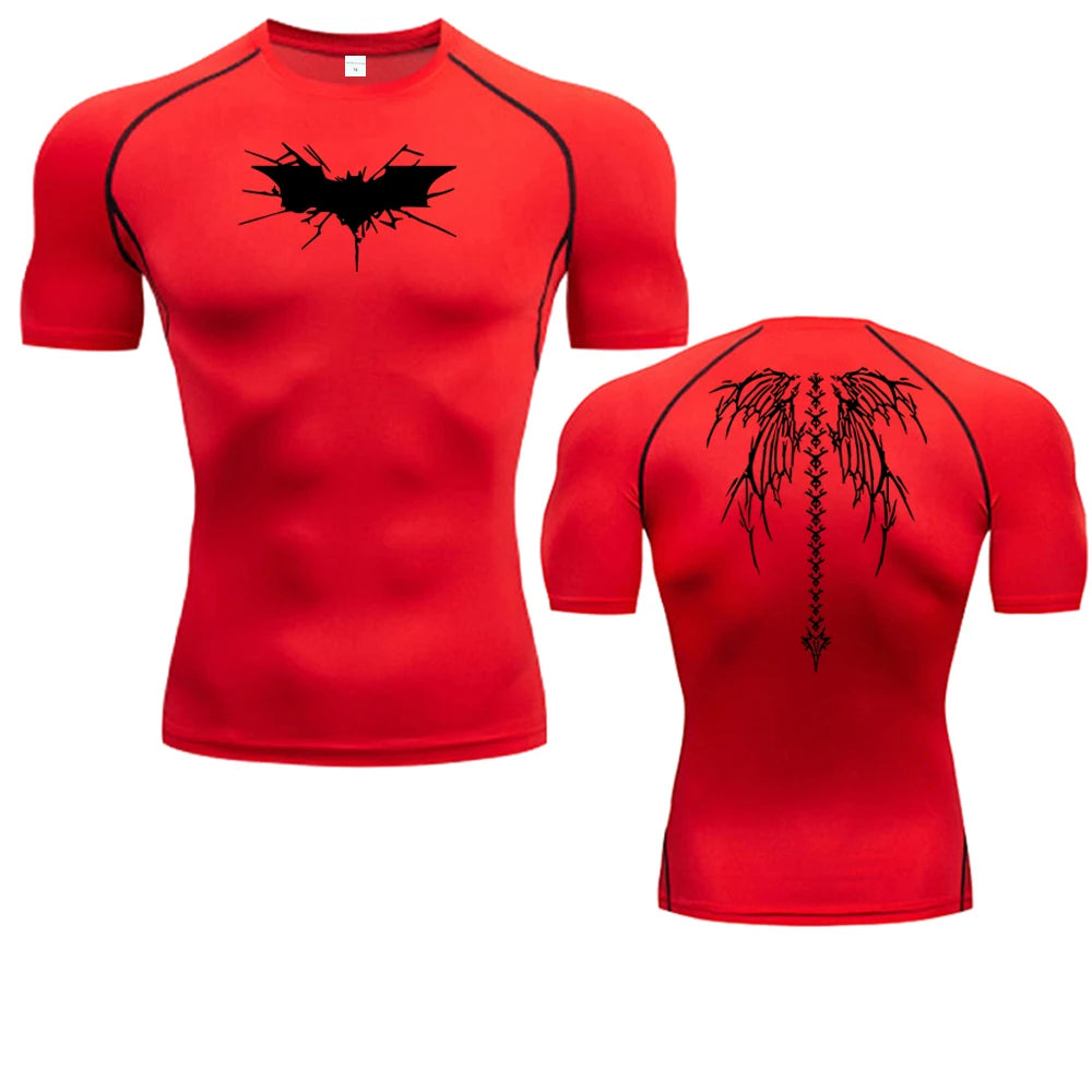 Quick-drying Breathable Elastic Short-sleeved Casual Printed Compression Shirt Men's Fitness Gym Sports Running T-shirt S-3XL
