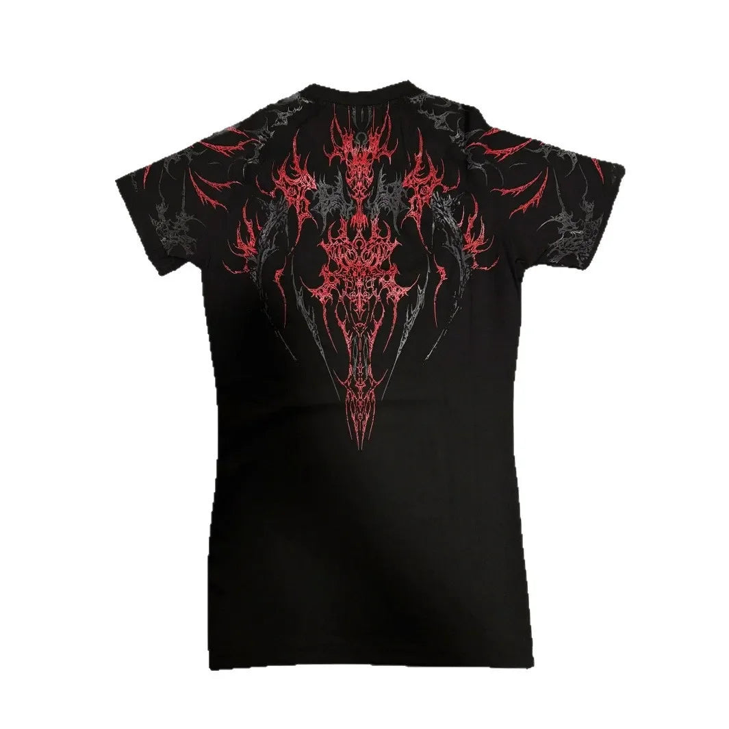 Breathedivinity American Style Fitness Men's T-shirt Quick Dry Elastic Body Suit Dark Style Sportswear Breathable Summer Top