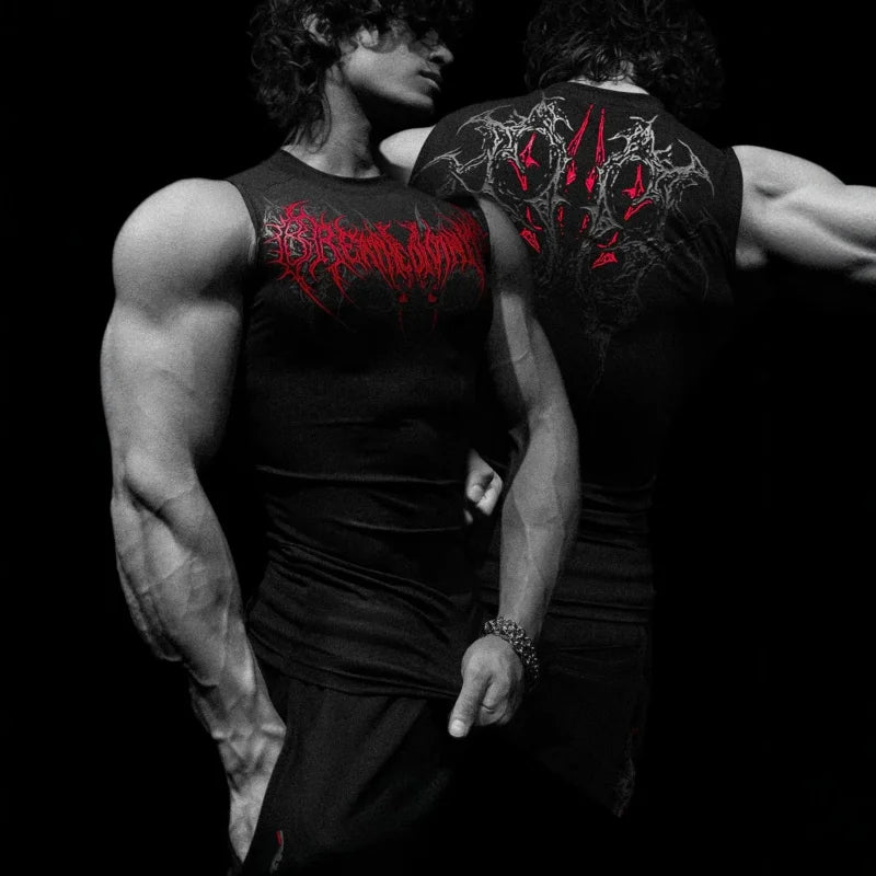 American Style Trendy Brand Dark Style Men's Vest 2025 Summer New Sports Fitness Men's Vest Quick-Dry Breathable Slim Fit Top