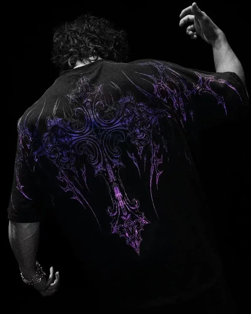 American Fashion Retro Dark Street Style Clothing Harajuku Casual Loose Cotton T-shirt Men Summer Gothic Oversized Short Sleeves