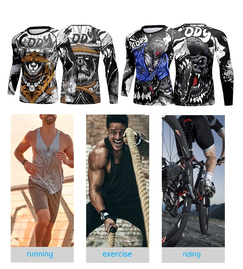 Men's Personalized 3D Printing Quick-drying Sports Tights Four-piece Set